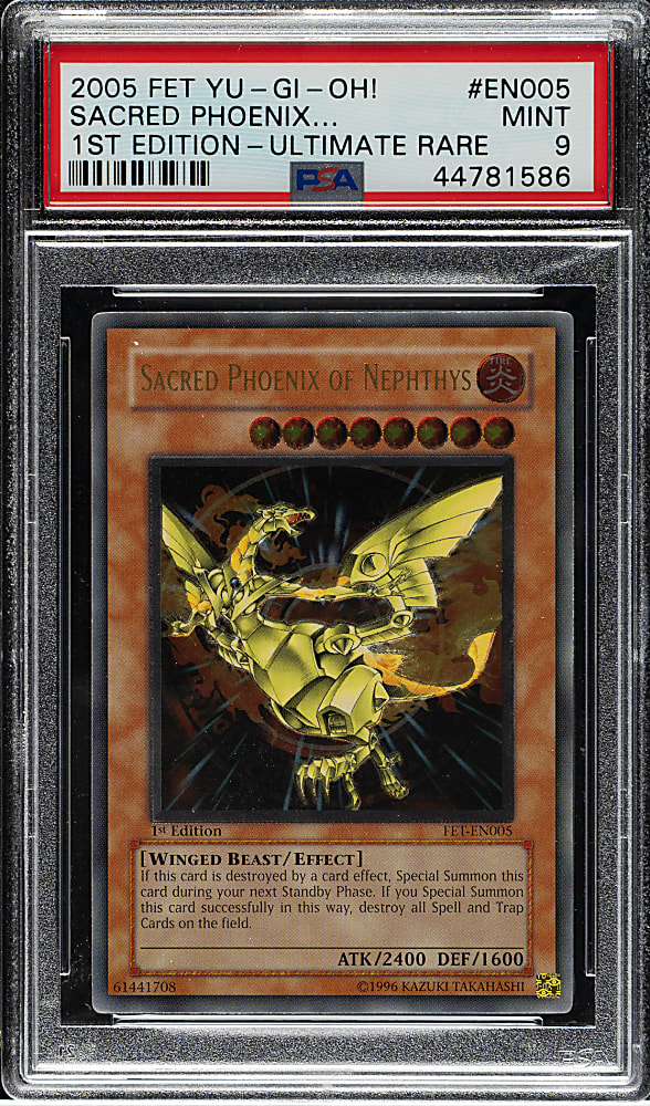 2005 Yu-Gi-Oh! Flaming Eternity 1st Edition #EN005 Sacred Phoenix of Nepthys Ultimate Rare PSA MINT 9