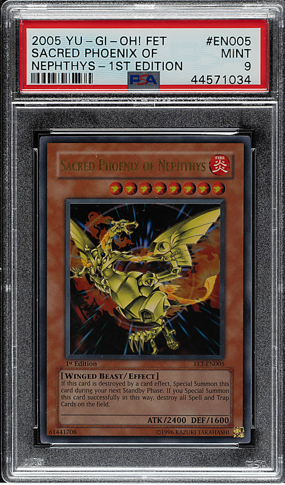 2005 Yu-Gi-Oh! Flaming Eternity 1st Edition #EN005 Sacred Phoenix of Nepthys Super Rare PSA MINT 9