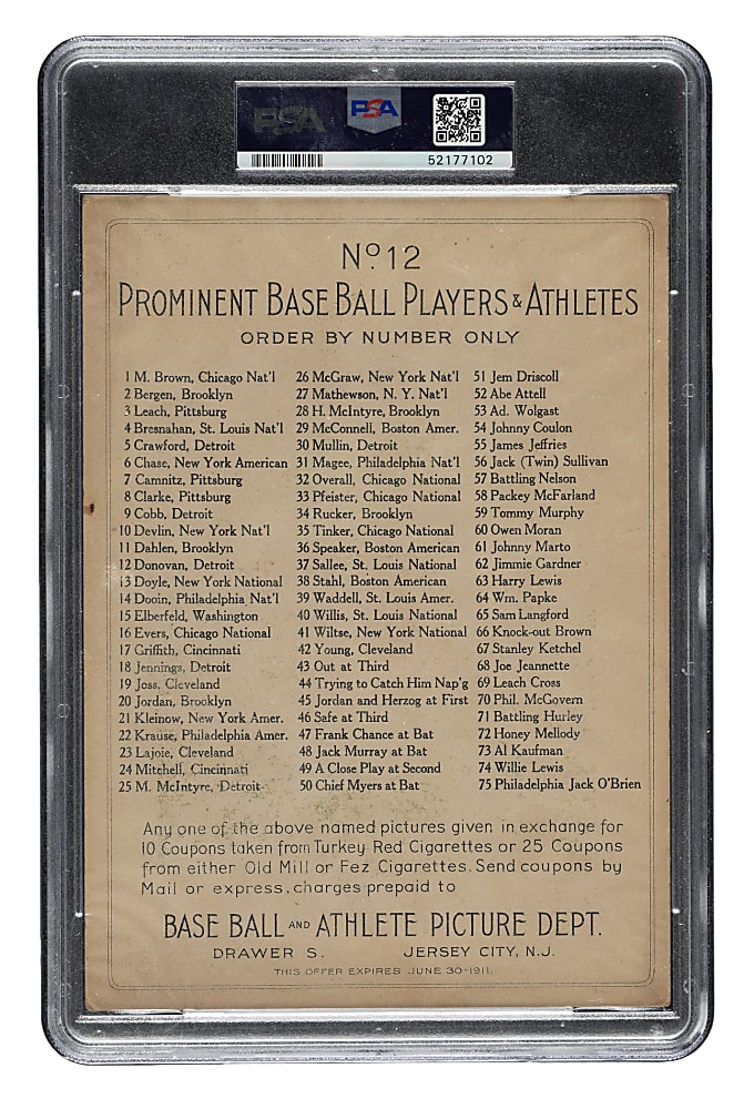 1911 T3 Turkey Red #12 Wild Bill Donovan PSA VG+ 3.5