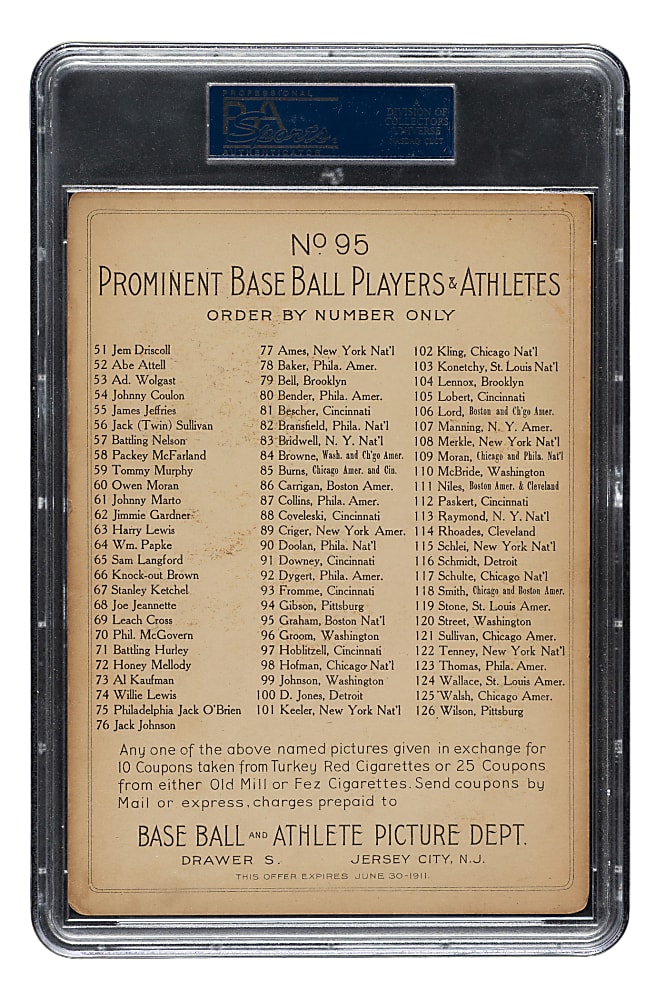 1911 T3 Turkey Red #95 Peaches Graham PSA VG+ 3.5