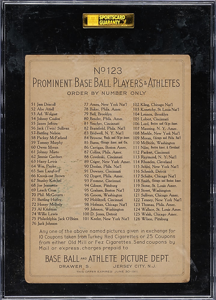 1911 T3 Turkey Red #123 Ira Thomas SGC VG/EX 50