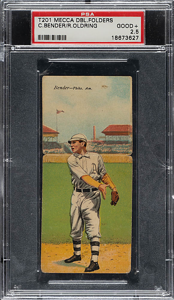 1911 T201 Mecca Double Folders Chief Bender/Oldring PSA GOOD+ 2.5