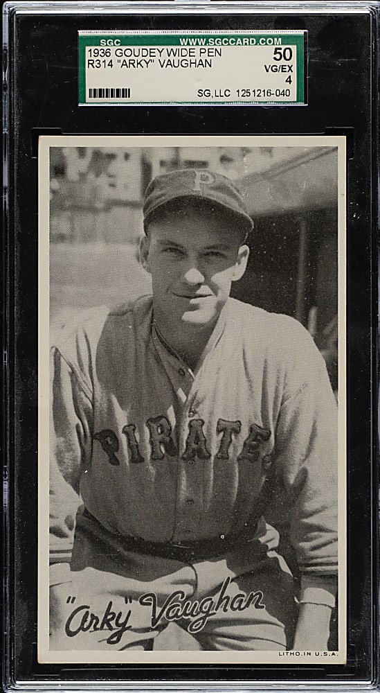 1936 R314 Goudey "Wide Pen" Premium Arky Vaughan SGC VG/EX 50