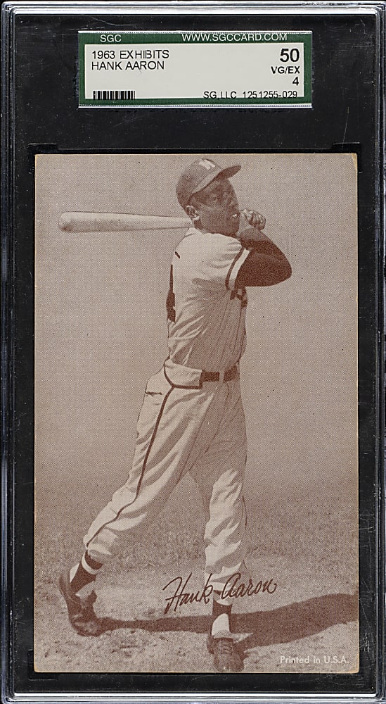 1963 Statistic Back Exhibits Hank Aaron SGC VG/EX 50