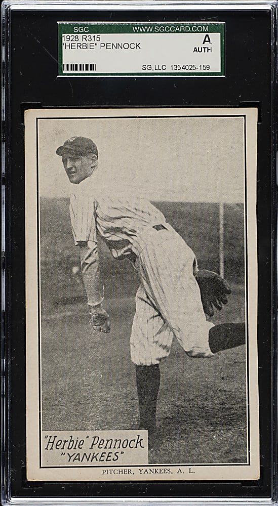 1929 R315 "Portraits and Action" Herb Pennock SGC Authentic