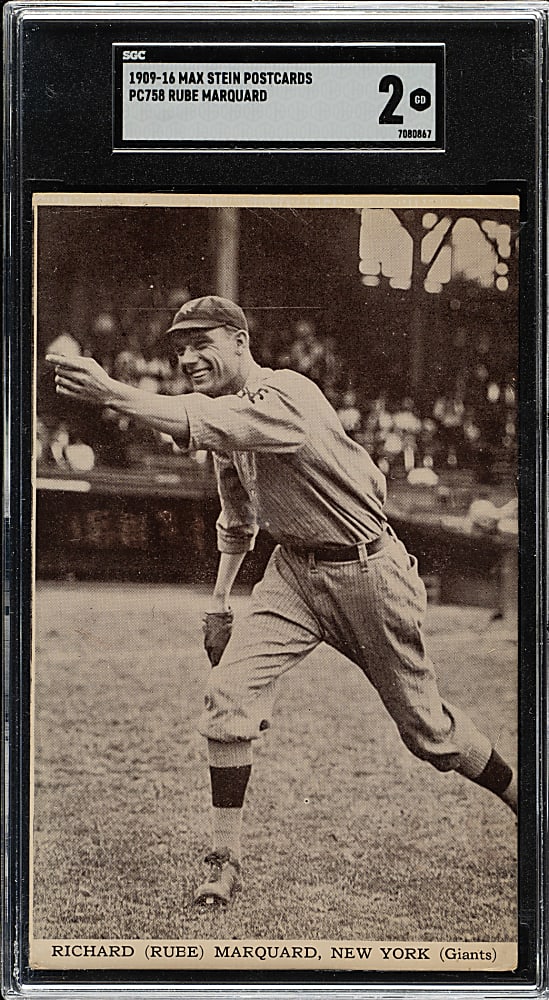 1909-1916 PC758 Max Stein Postcard Rube Marquard SGC GOOD 2 - Scarce U. S. Publishing House Reverse!