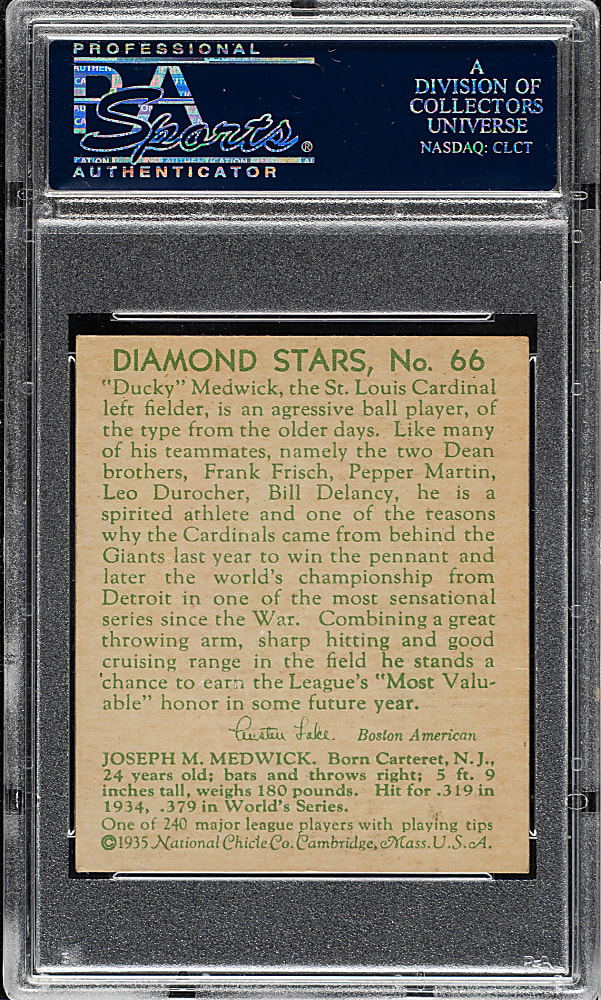 1934-1936 R327 Diamond Stars #66 Ducky Medwick PSA VG-EX 4