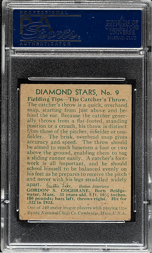 1934-1936 R327 Diamond Stars #9 Mickey Cochrane (1934 Green Back) PSA GOOD+ 2.5