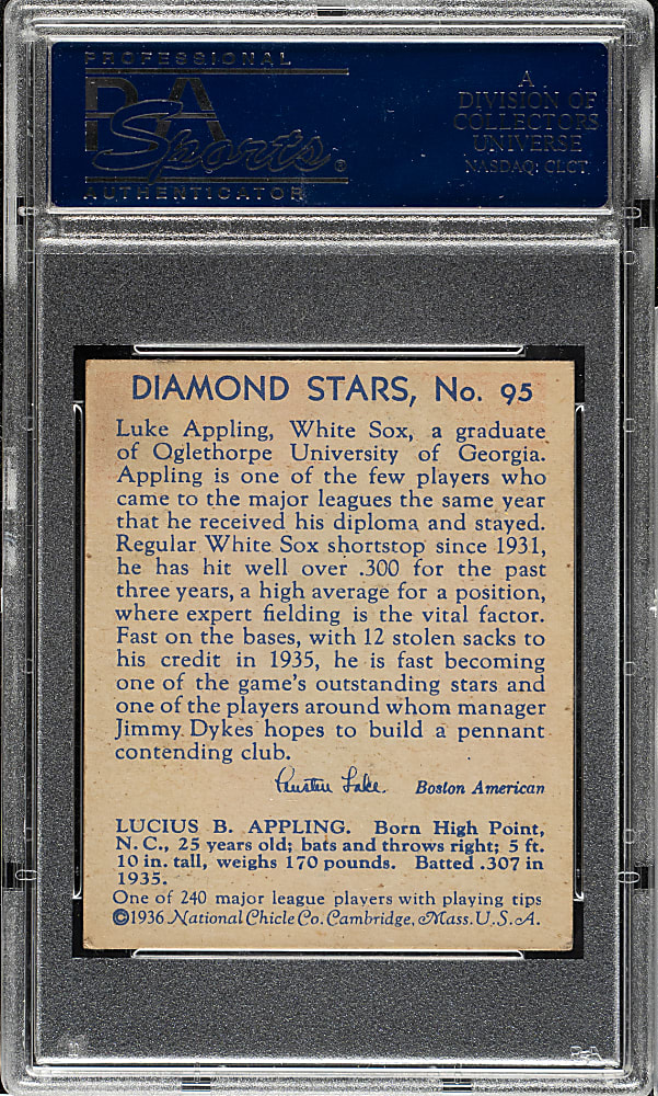 1934-1936 R327 Diamond Stars #95 Luke Appling PSA GOOD 2