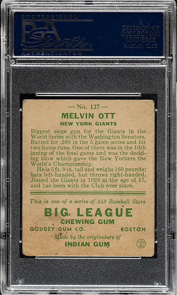 1933 R319 Goudey #127 Mel Ott PSA VG 3