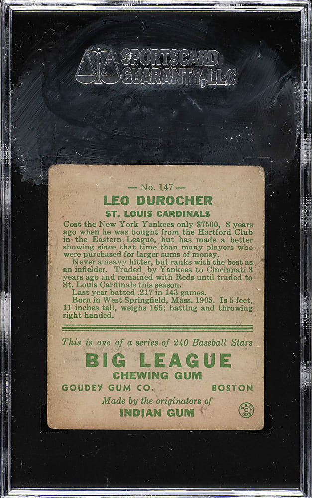 1933 R319 Goudey #147 Leo Durocher SGC VG 40