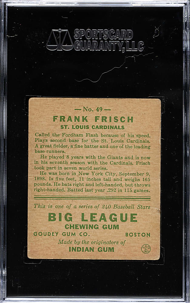1933 R319 Goudey #49 Frank Frisch SGC GOOD 30