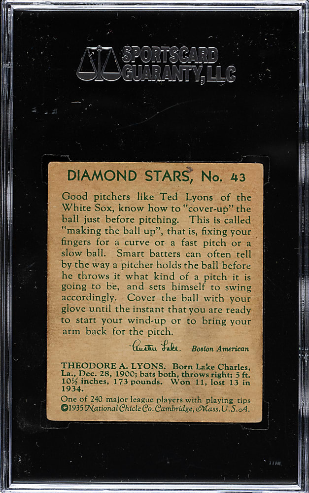 1934-1936 R327 Diamond Stars #43 Ted Lyons SGC EX 60