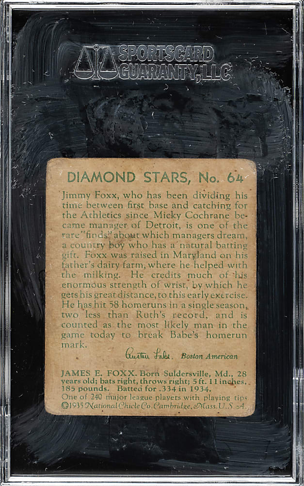 1934-1936 R327 Diamond Stars #64 Jimmie Foxx SGC GOOD 30