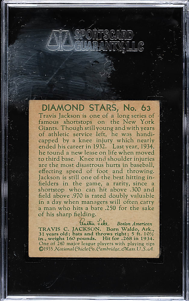 1934-1936 R327 Diamond Stars #63 Travis Jackson SGC VG/EX+ 55