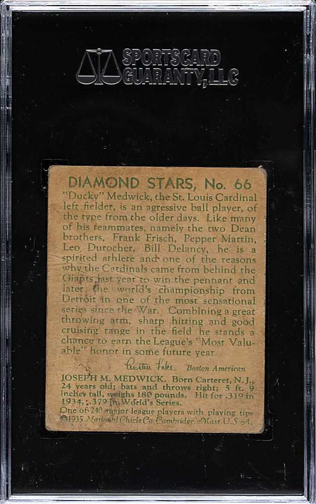 1934-1936 R327 Diamond Stars #66 Ducky Medwick SGC GOOD 30