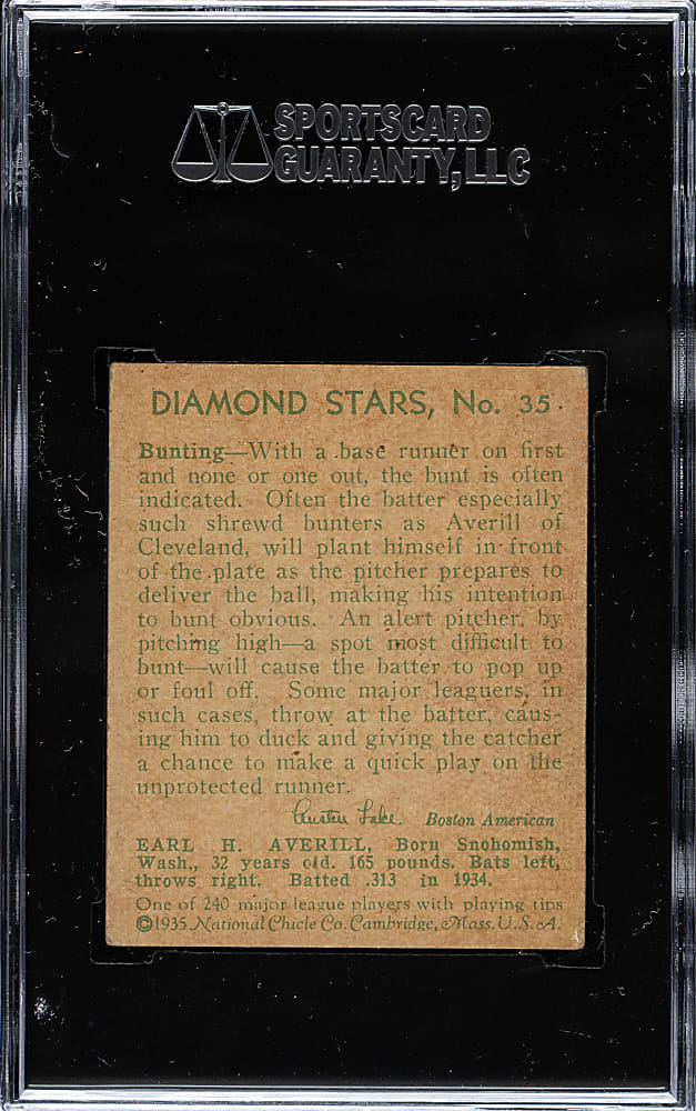 1934-1936 R327 Diamond Stars #35 Earl Averill SGC VG 40