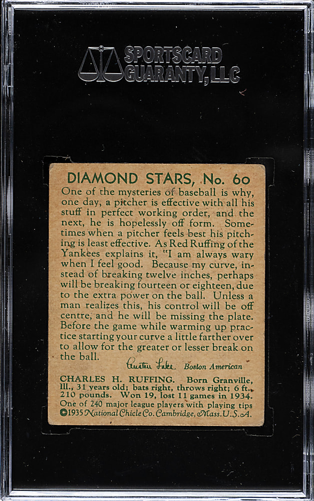 1934-1936 R327 Diamond Stars #60 Red Ruffing SGC VG 40