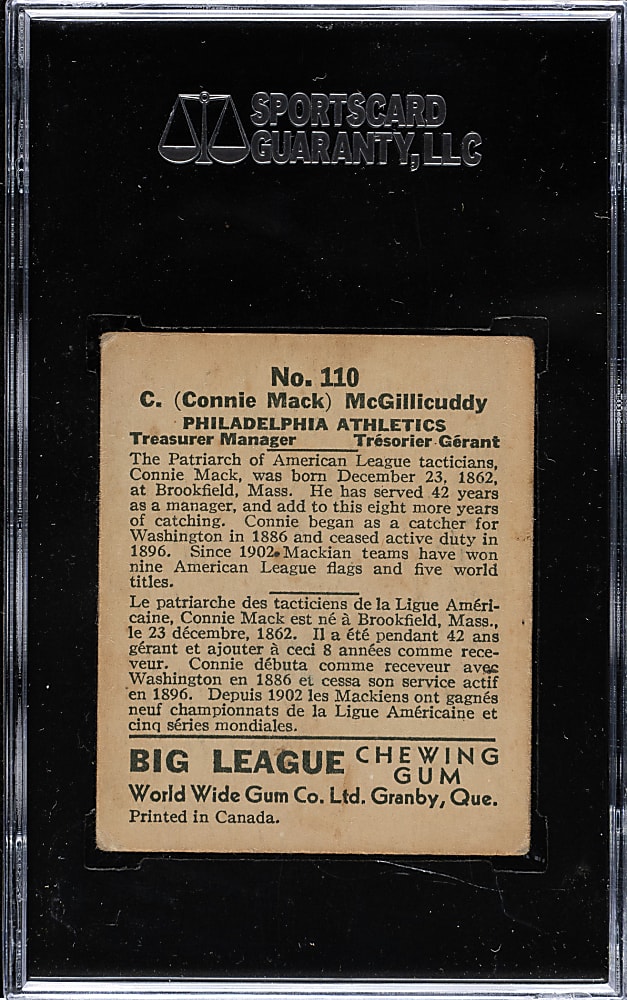 1936 V355 World Wide Gum #110 Connie Mack SGC VG/EX+ 55