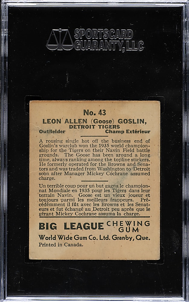 1936 V355 World Wide Gum #43 Goose Goslin SGC GOOD+ 35