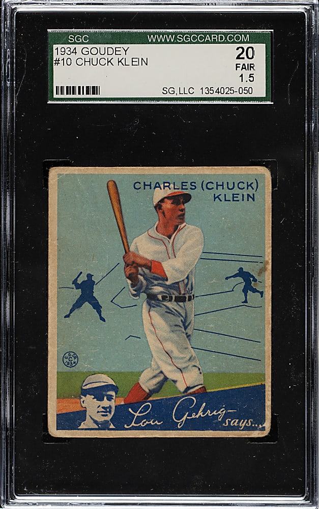 1934 R320 Goudey #10 Chuck Klein SGC FAIR 20