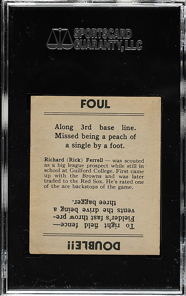 1936 R314 Goudey "Wide Pen" Premium Rick Ferrell SGC GOOD+ 35