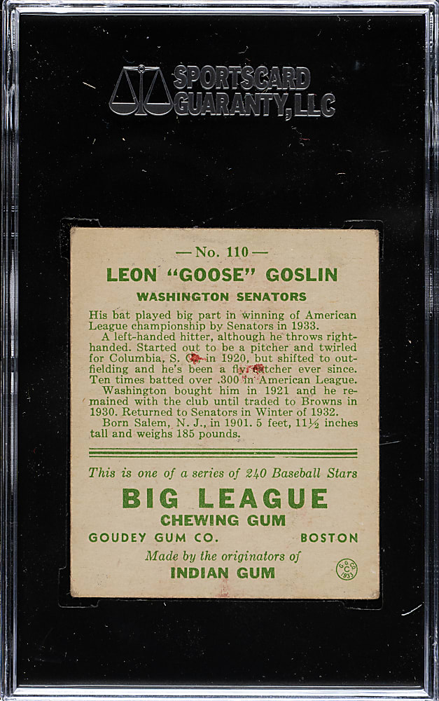 1933 R319 Goudey #110 Goose Goslin SGC VG+ 45
