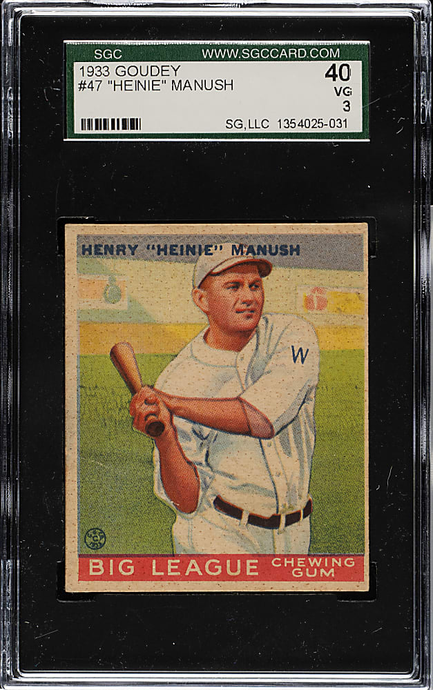 1933 R319 Goudey #47 Heinie Manush SGC VG 40