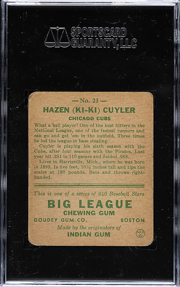 1933 R319 Goudey #23 KiKi Cuyler SGC FAIR 20