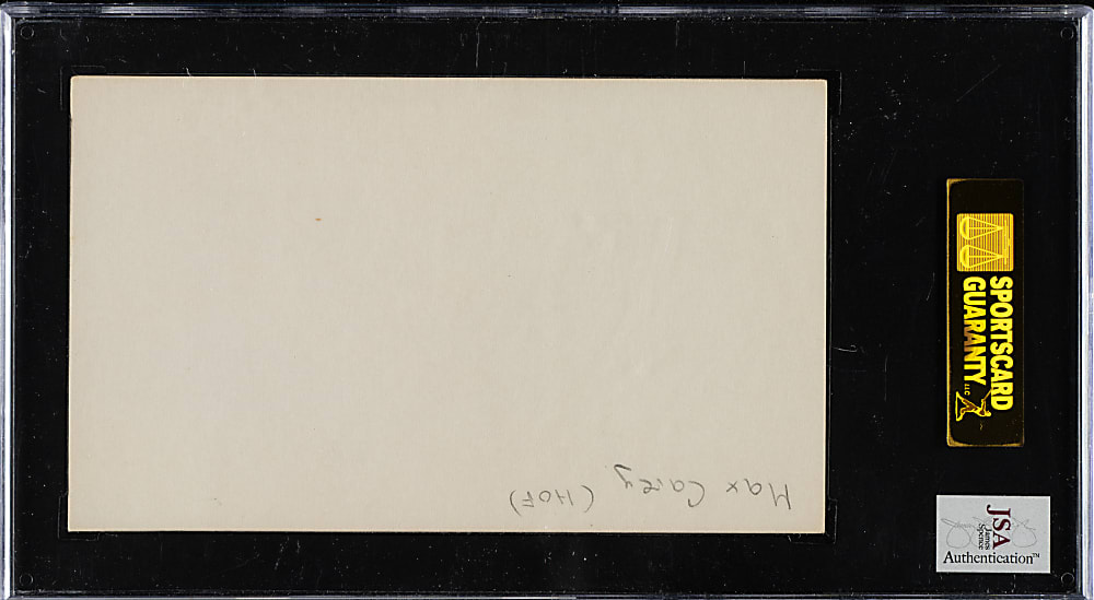 Max Carey Signed Index Card - SGC/JSA