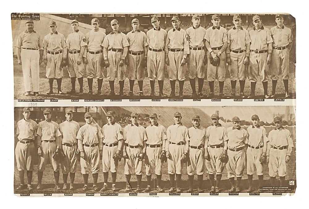 1909-1913 M101-2 Sporting News Supplements Pittsburgh Pirates Team with Honus Wagner, Fred Clarke, and Vic Willis