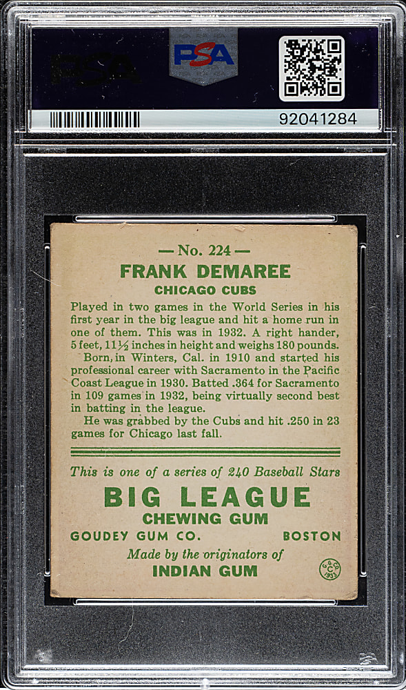 1933 R319 Goudey #224 Frank Demaree PSA VG-EX 4