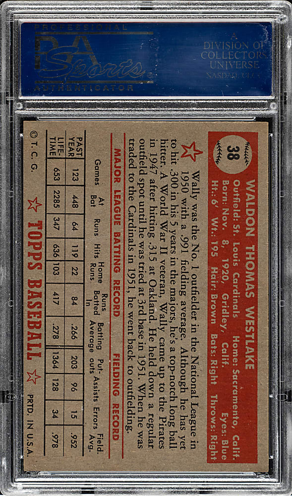 1952 Topps #38 Wally Westlake PSA EX-MT 6