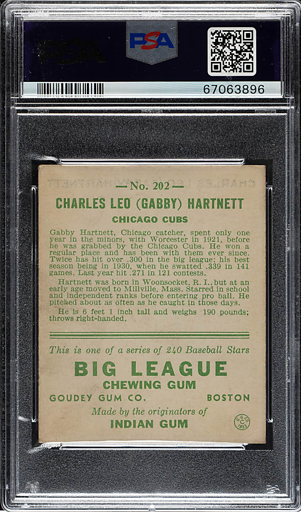 1933 R319 Goudey #202 Gabby Hartnet PSA VG-EX+ 4.5