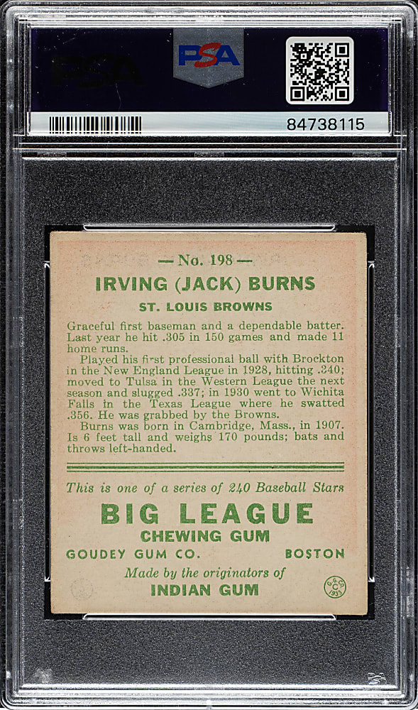 1933 R319 Goudey #198 Jack Burns PSA VG-EX+ 4.5