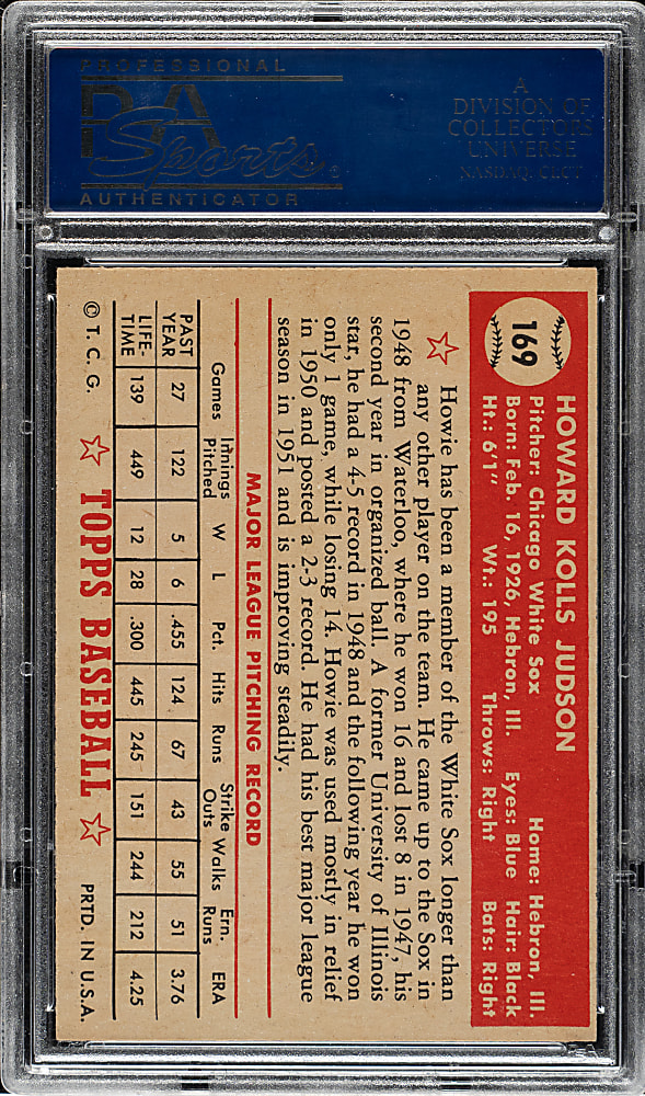 1952 Topps #169 Howie Judson PSA NM 7