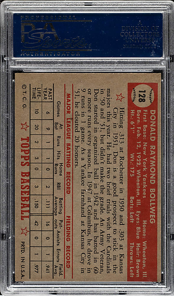 1952 Topps #128 Don Bollweg PSA NM 7