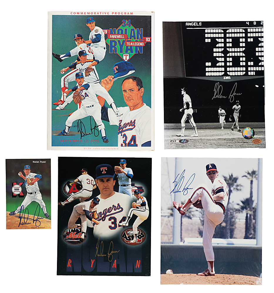 Nolan Ryan Signed Photographs, Program, and Promotional Cards Collection (8)
