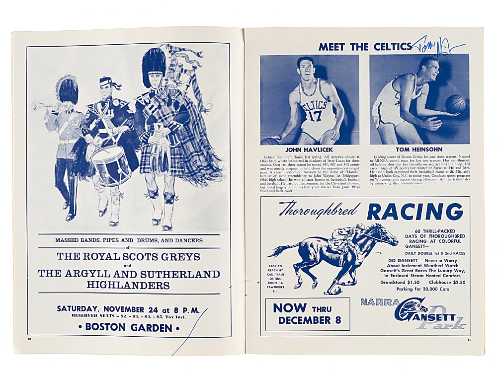 October 27, 1962 Boston Celtics (vs. Syracuse Nationals) Program Signed by Bob Cousy and Tom Heinsohn