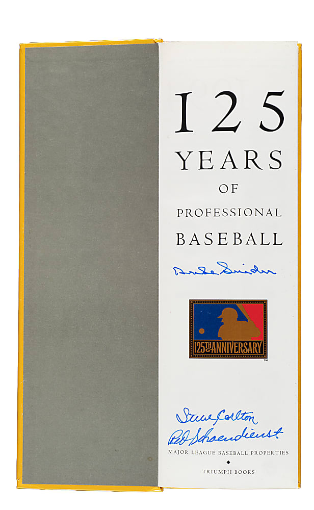 1994 "125 Years of Professional Baseball" Multi-Signed Book with Musial, Banks, Snider, and Carlton