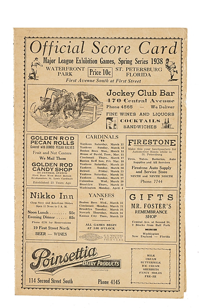 1938 New York Yankees vs. St. Louis Cardinals Multi-Signed Scorecard with Lefty Gomez, Dizzy Dean, and Red Ruffing