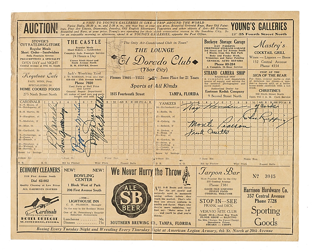 1938 New York Yankees vs. St. Louis Cardinals Multi-Signed Scorecard with Lefty Gomez, Dizzy Dean, and Red Ruffing