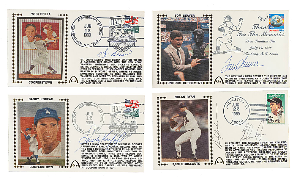 1980 to 1989 Hall of Fame and Stars Signed First-Day Cover Collection (22) Including Tom Seaver, Yogi Berra, and Sandy Koufax