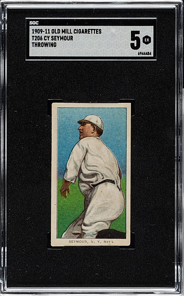 1909-1911 T206 White Border Cy Seymour Throwing SGC EX 5 - Old Mill Back