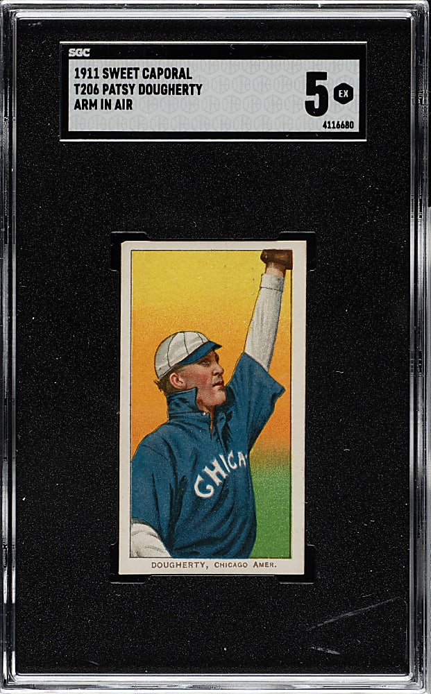 1909-1911 T206 White Border Patsy Dougherty Arm In Air SGC EX 5