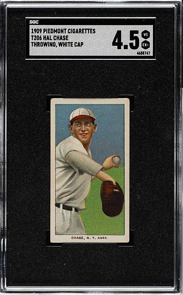 1909-1911 T206 White Border Hal Chase Throwing White Cap SGC VG/EX+ 4.5