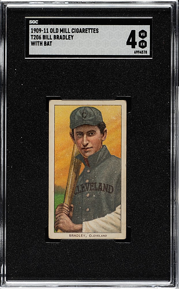 1909-1911 T206 White Border Bill Bradley with Bat SGC VG/EX 4 - Old Mill Back