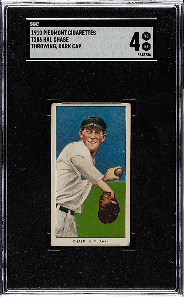 1909-1911 T206 White Border Hal Chase Throwing Dark Cap SGC VG/EX 4