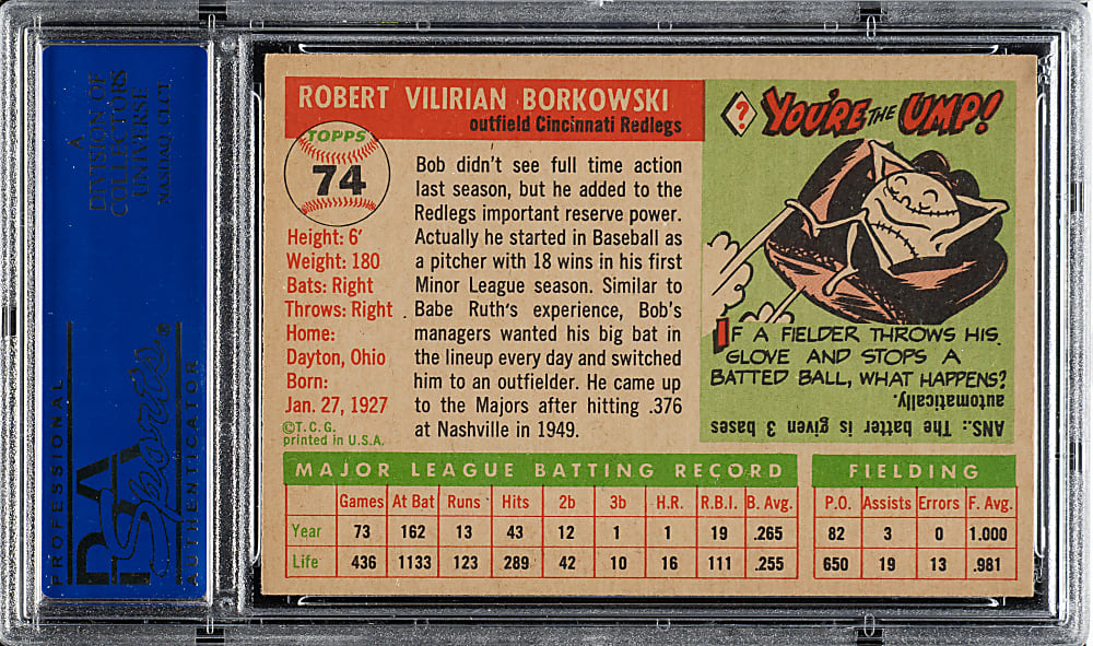 1955 Topps #74 Bob Borkowski PSA NM-MT 8