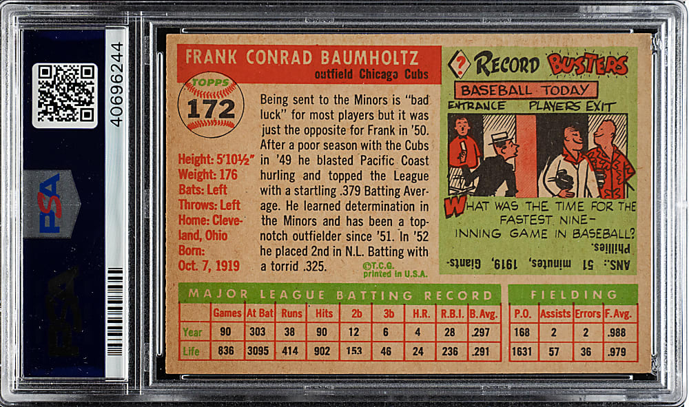 1955 Topps #172 Frank Baumholtz PSA NM-MT 8